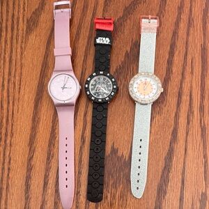 Set of Three Kids' Watches - Pink, Black Star Wars, Silver Glitter